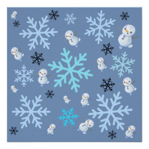Póster Neves e flocos de neve em azul-real