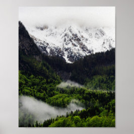 Poster Névoa rolando pela floresta abaixo das montanhas