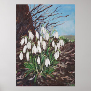 Poster nevões sob uma pintura a óleo de árvore