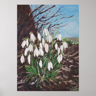 Poster nevões sob uma pintura a óleo de árvore
