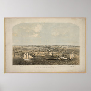 Poster New Bern North Carolina 1864 Antique Panoramic Map