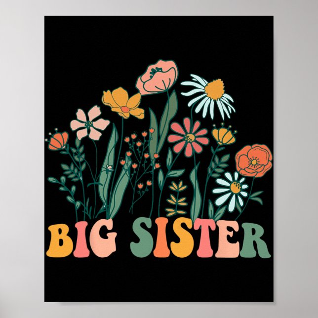 Poster New Big Sister Wildflower First Birthday &amp; Bab (Frente)