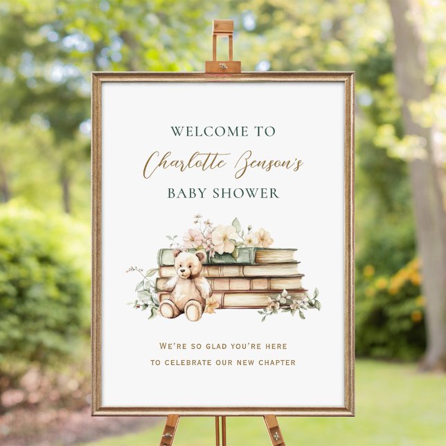 Poster New Chapter Floral Book Baby Shower Welcome (Criador carregado)