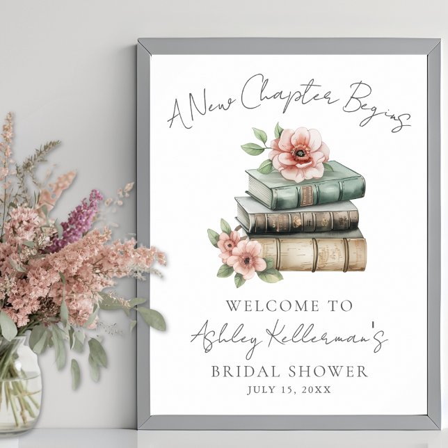 Poster New Chapter Floral Book Bridal Shower Welcome Sign (New Chapter Floral Book Bridal Shower Welcome Sign)