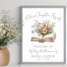 Poster New Chapter Floral Book Bridal Shower Welcome Sign