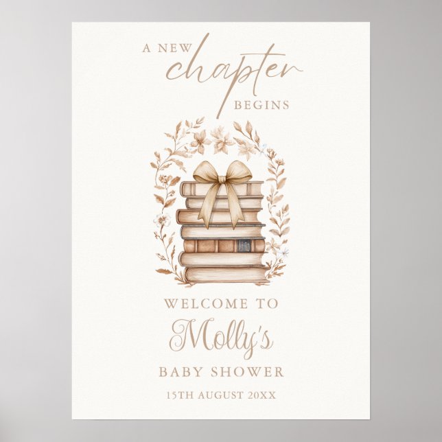 Poster New Chapter Storybook Bow Baby Shower Welcome Sign (Frente)