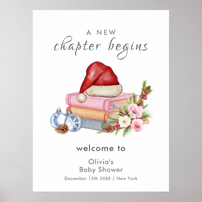 Poster New Chapter Winter Floral Baby Shower Welcome (Frente)