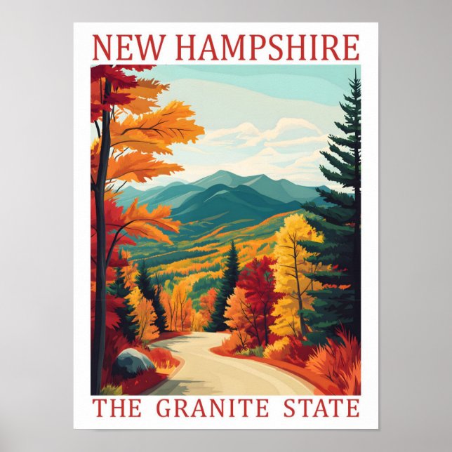 Poster New Hampshire, Granite State USA Viagem Place (Frente)