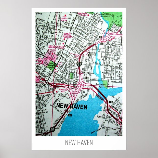 Poster New Haven, Connecticut, USA Vintage Map (Frente)