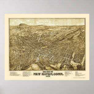 Póster New Haven, CT Panorâmica Map - 1879