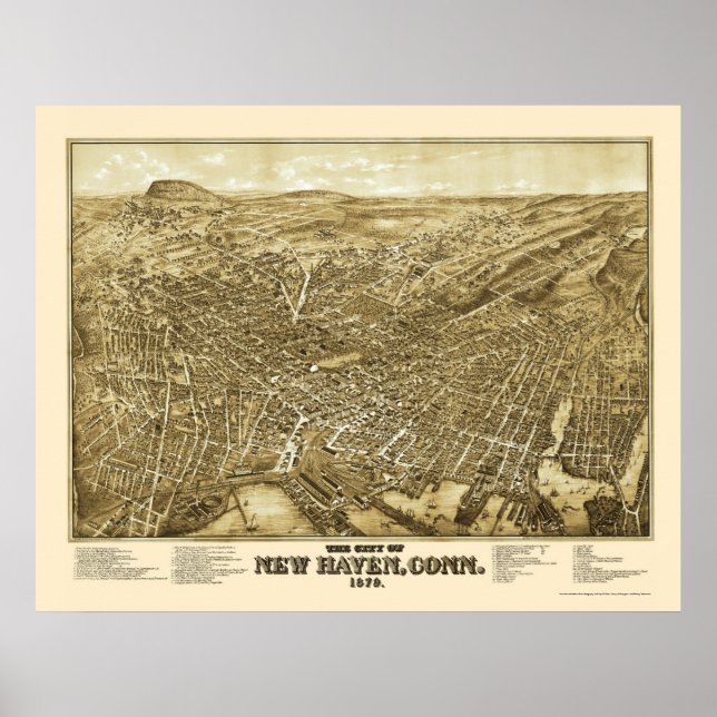 Póster New Haven, CT Panorâmica Map - 1879 (Frente)