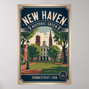 Poster New Haven Green   Cartaz Vintage de Connecticut