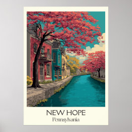 Poster New Hope Pensilvânia Vintage Canal Town Art