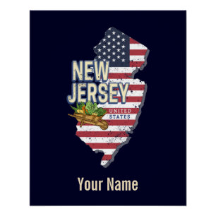 Póster New Jersey EUA Retro Map USA Souvenir