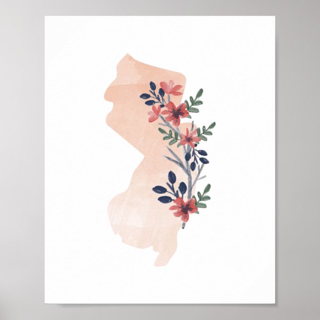 Poster New Jersey Floral Watercolor State (Frente)