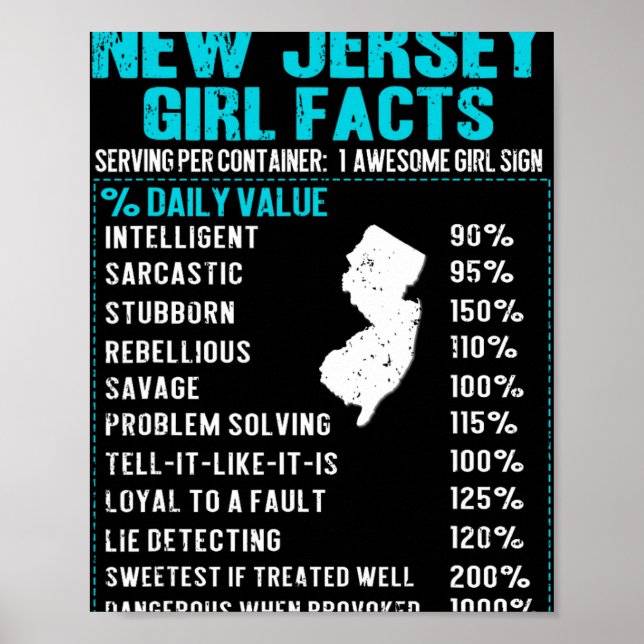 Poster New Jersey Girl Facts Funny Birthday Gift Born In  (Frente)