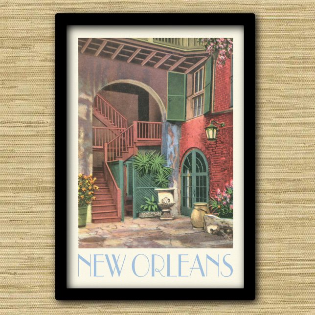 Poster New Orleans Courtyard, estilo viagens vintage (Criador carregado)