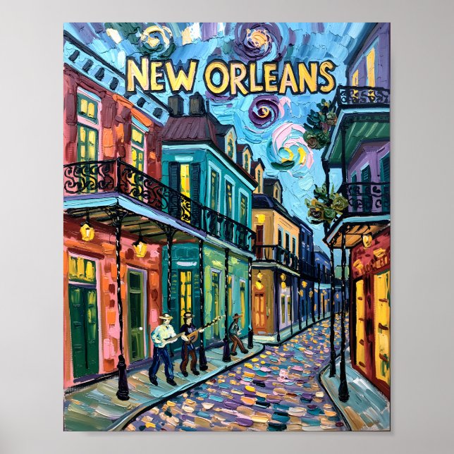 Poster New Orleans French Quarter Van Gogh Style Viagem (Frente)