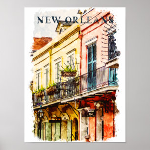 Poster New Orleans Louisiana Quarter Watercolor