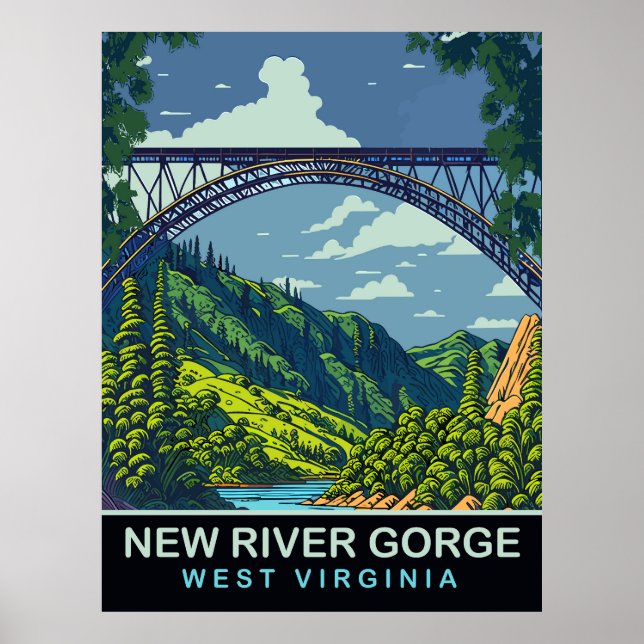 Poster New River Gorge, Bridge, WV, Viagem (Frente)