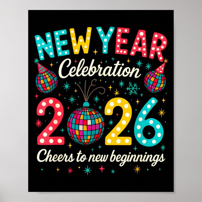Poster New Year Celebration 2026 Disco Ball Matching Wint (Frente)