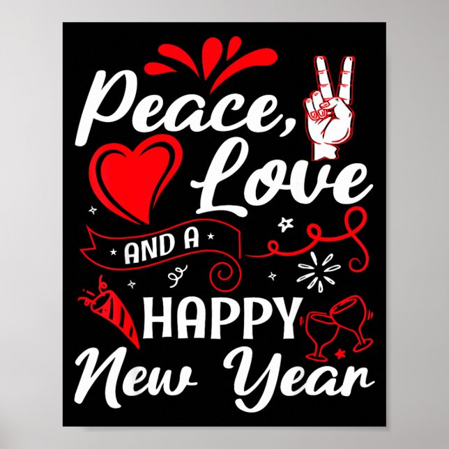 Poster New Year Wishes, Peace, Love, Happy New Year, New  (Frente)