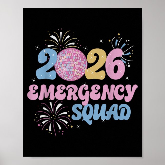 Poster New Years 2026 Eve Emergency Squad Disco Ball Fire (Frente)