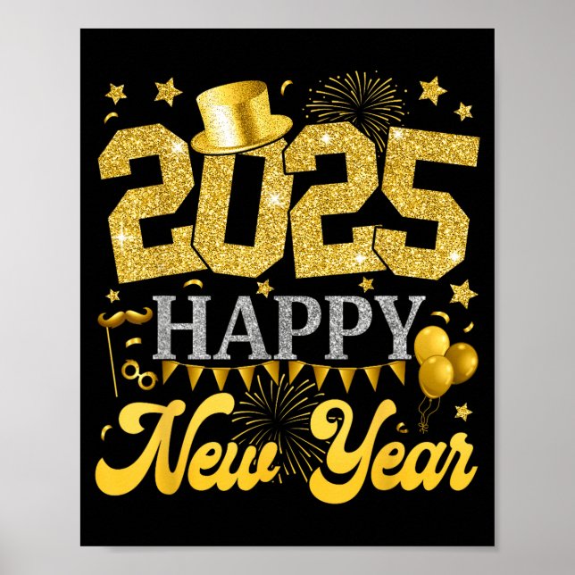 Poster New Years Eve Party Supplies 2025 Happy New Year F (Frente)