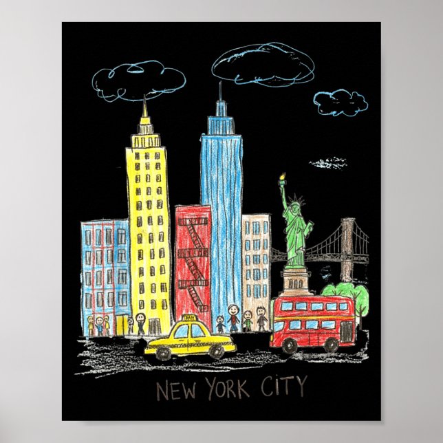 Poster New York City Skyline Illustration Urban Kids Art  (Frente)