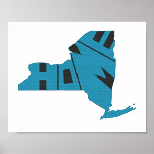 Poster New York Map Shaped Home State Blue and Black
