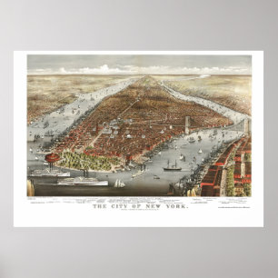 Poster New York, mapa panorâmico de NY - 1876