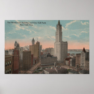 Póster New York, NY - construção de Woolworth e câmara