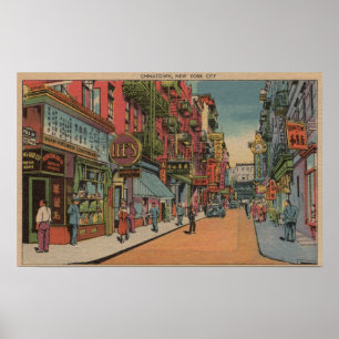 Poster New York, NY - View of Chinatown Shops