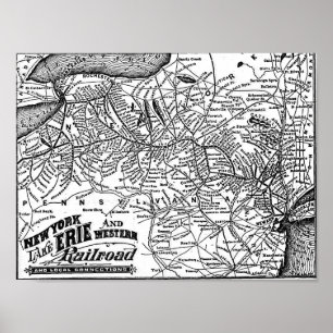 Poster New York o Lago Erie e mapa ocidental da estrada