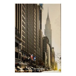 Póster New York, rua de E 42 e construção de Chrysler