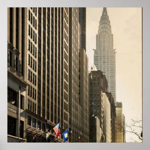 Póster New York, rua de E 42 e construção de Chrysler