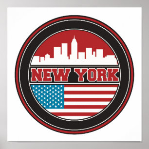 Póster New York Skyline   United States Flag