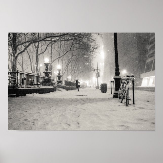 Póster New York Winter - Snowy Night - Bryant Park (Frente)