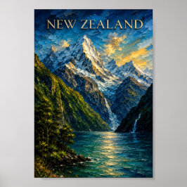 Poster New Zealand: Serene Milford Sound Art Souvenir
