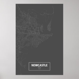 Póster Newcastle, Austrália (branca no preto)
