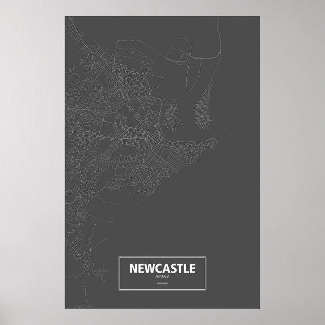 Póster Newcastle, Austrália (branco no preto) (Frente)