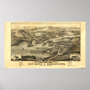 Poster Newcastle & Damariscotta Maine 1878 Panoramic Map