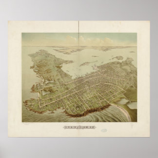 Poster Newport 1878, RI Birds Eye Ver Mapa Panorâmico
