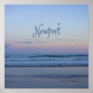 Poster Newport Beach California Ocean Sunrise Blue