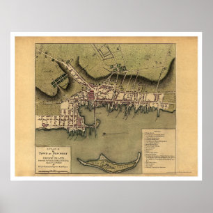 Póster Newport, mapa da cidade de RI - 1777