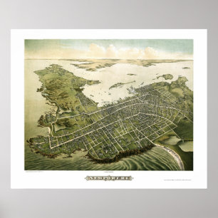 Póster Newport, mapa panorâmico de RI - 1878
