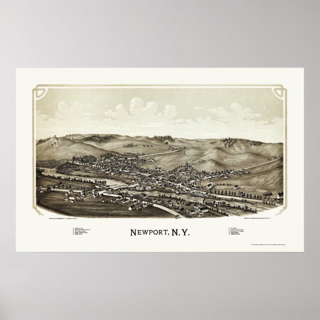 Poster Newport, NY Panorâmica Map - 1890 (Frente)