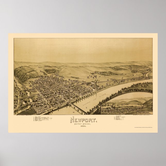 Póster Newport, PA Panorâmica Map - 1895 (Frente)