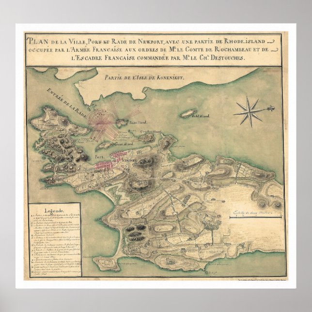 Poster Newport, RI - Mapa Revolucionário 1780 (Frente)