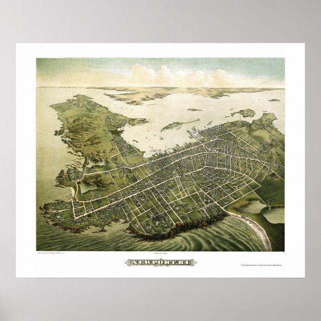 Póster Newport, RI Panorâmica Map - 1878 (Frente)